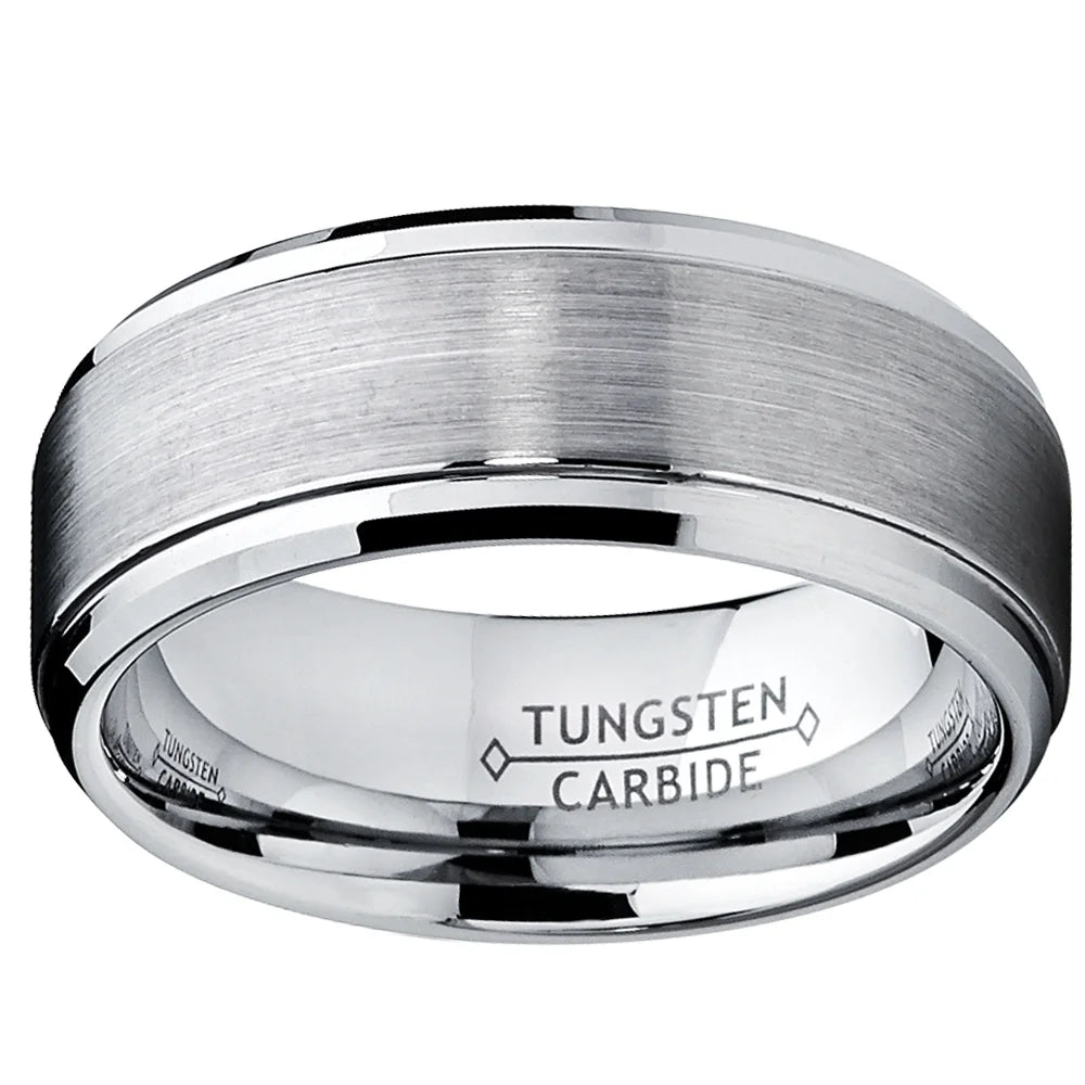 Mens Tungsten Ring Wedding Band Raised Brushed Finish 9Mm