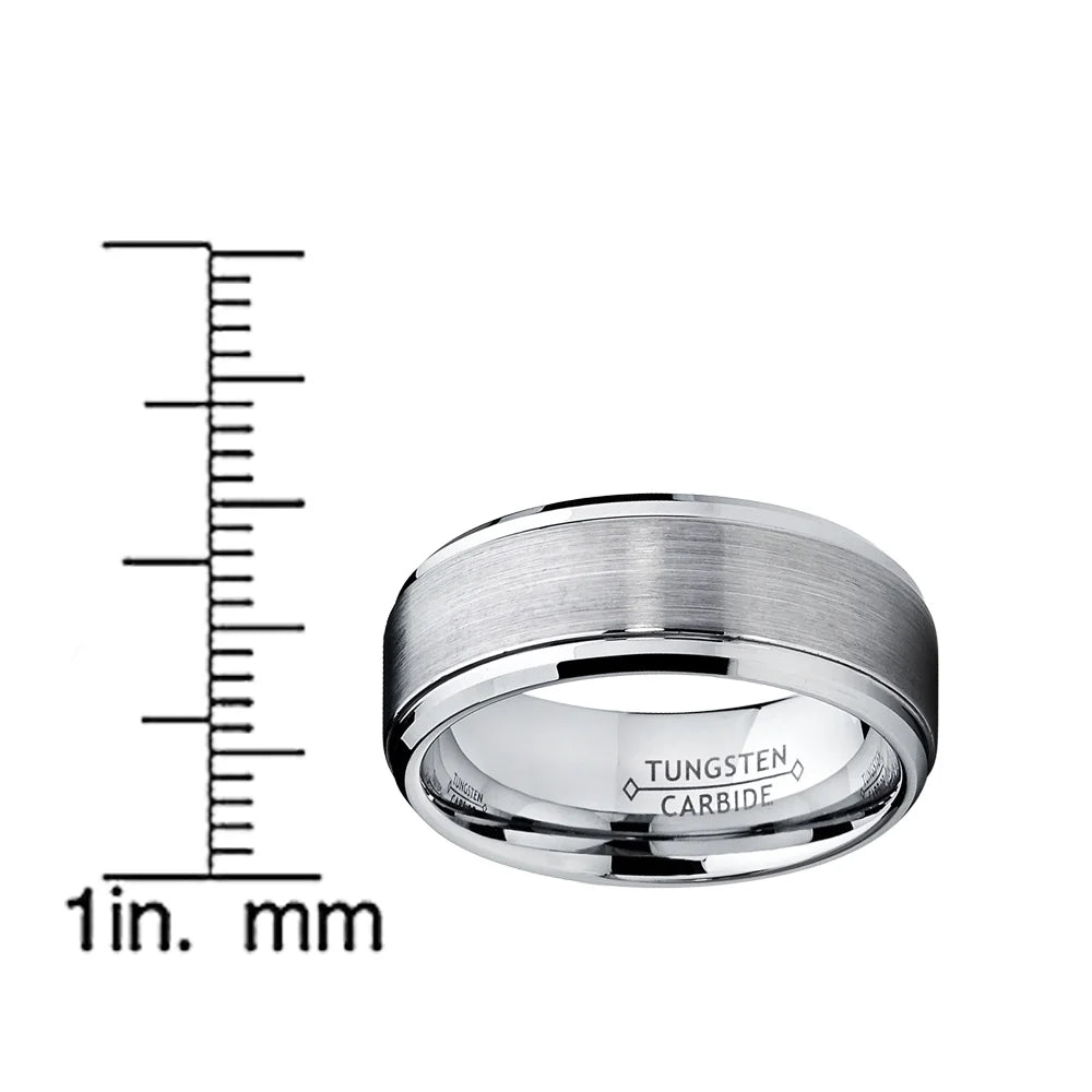 Mens Tungsten Ring Wedding Band Raised Brushed Finish 9Mm