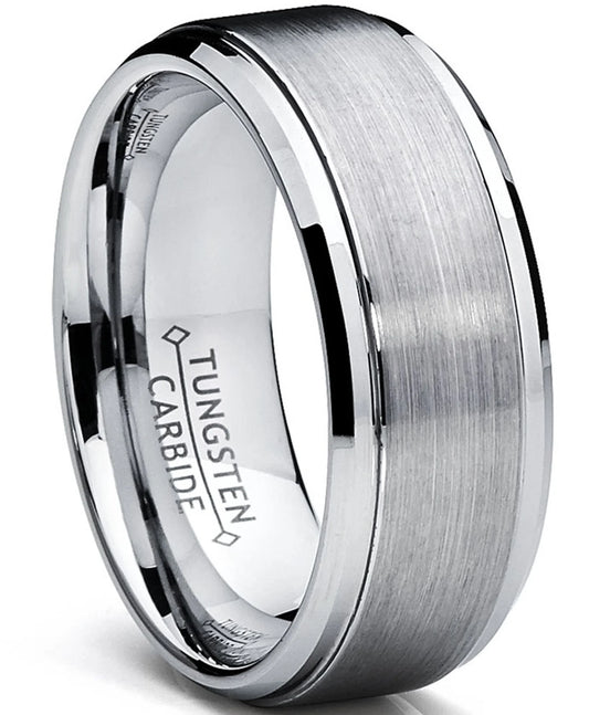 Mens Tungsten Ring Wedding Band Raised Brushed Finish 9Mm