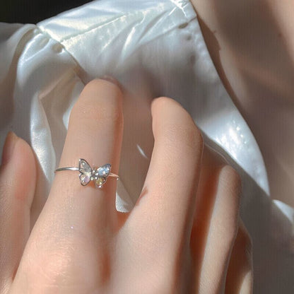 925 Sterling Silver Colourful Butterfly Adjustable Ring Womens Girls Jewellery