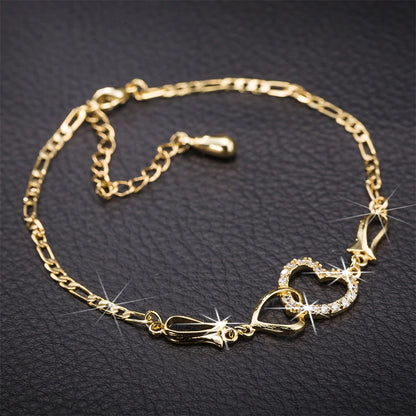 Double Heart Necklace Earrings Bracelet Jewellery Set