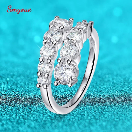 SMYOUE 10-Gem Moissanite Sterling Silver Wedding Band