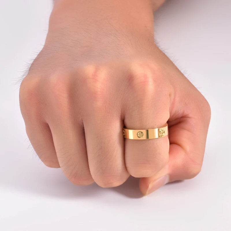 Gold-Plated Stainless Steel Cross Men's Ring