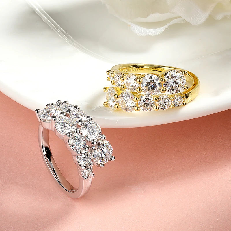 SMYOUE 10-Gem Moissanite Sterling Silver Wedding Band