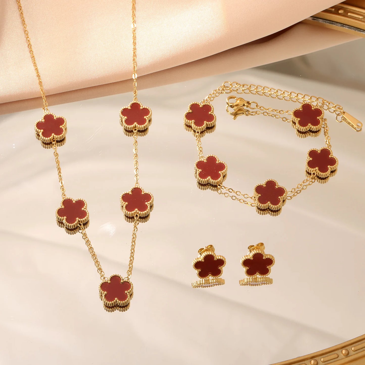 Flower Necklace Earrings Set
