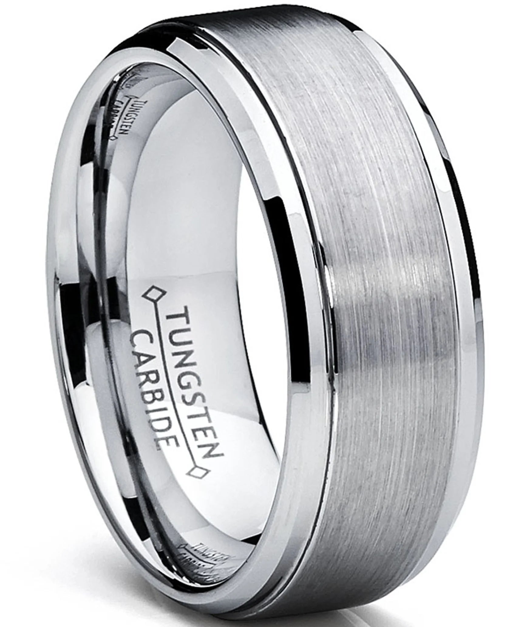 Mens Tungsten Ring Wedding Band Raised Brushed Finish 9Mm