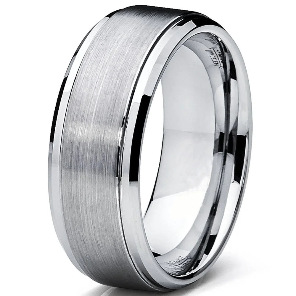 Mens Tungsten Ring Wedding Band Raised Brushed Finish 9Mm